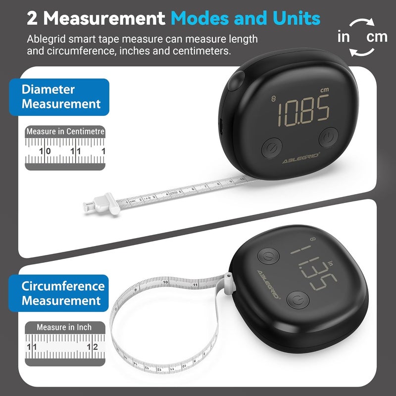 Ablegrid Smart Body Tape Measure,Rechargeable Body Measuring Tape with Fitdays APP,Accurate Retractable Digital Body Measurement Device Tool for Muscle Gain,Weight Loss,Fitness,Locking,60in/150cm - Image 4